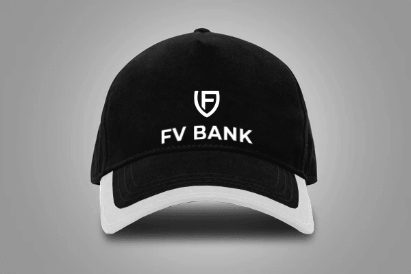 FV Bank branded black cap with white logo