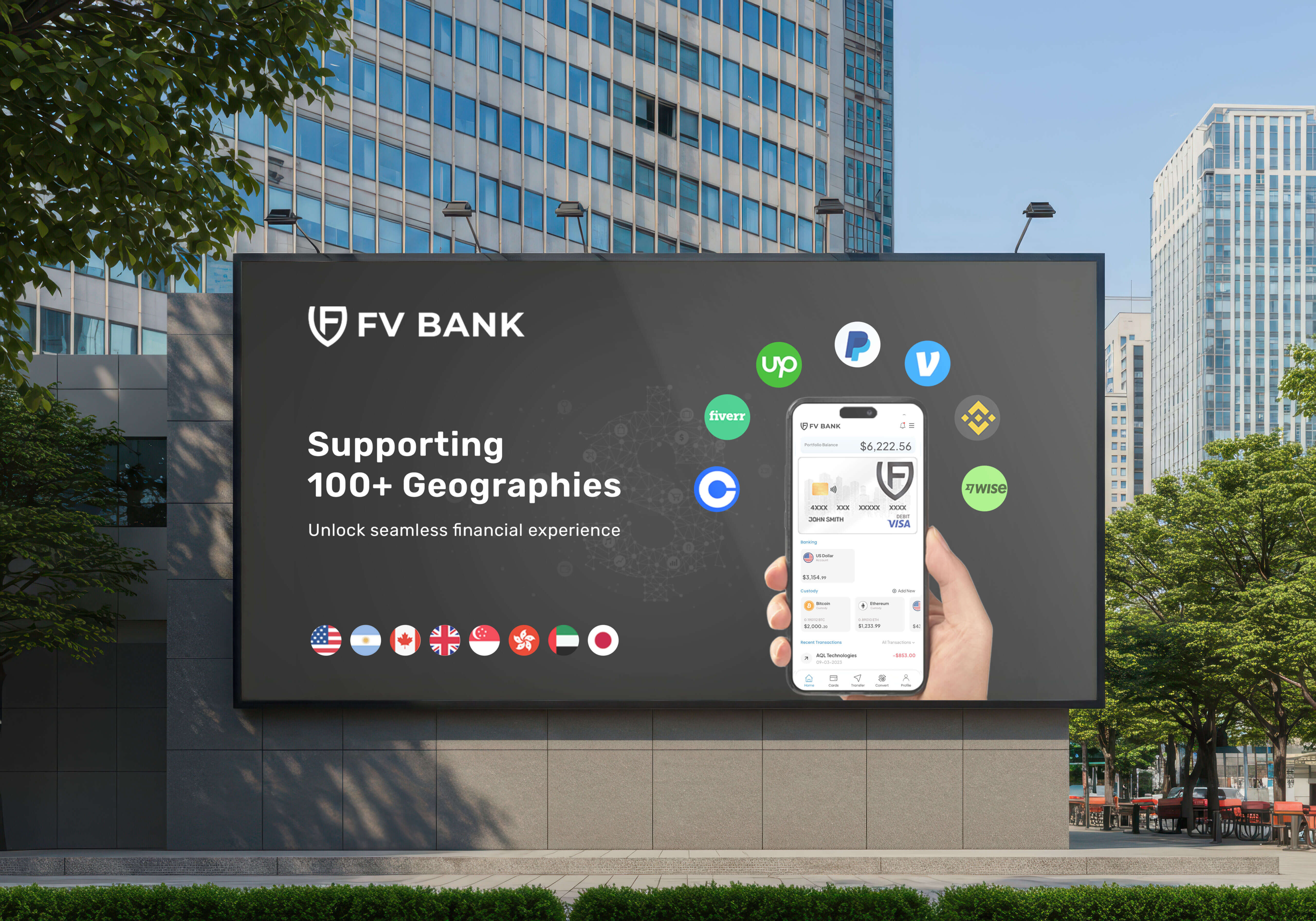 FV Bank outdoor billboard hoarding with campaign graphics