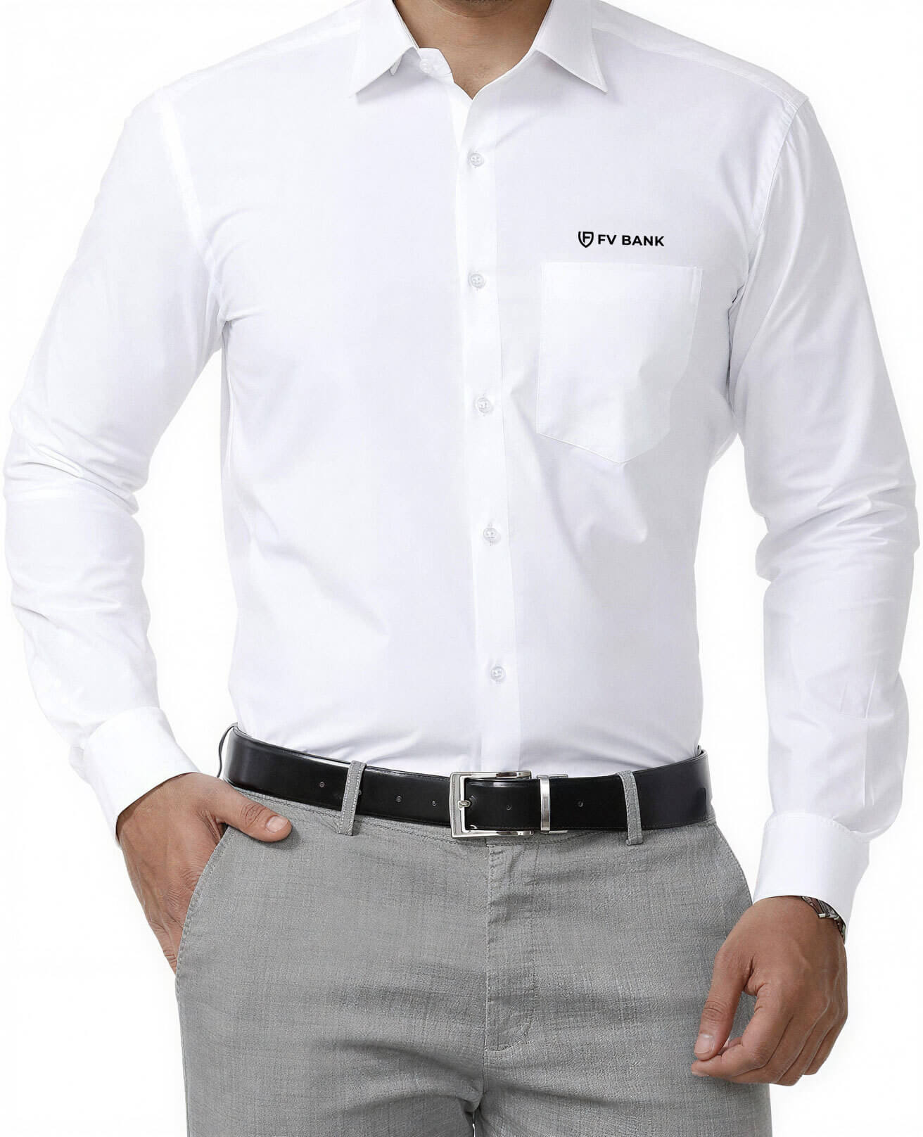 FV Bank branded formal shirt with logo embroidered on pocket